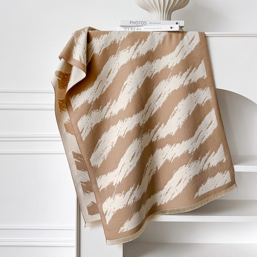 Brushstroke Stripe Fringed Blanket Scarf