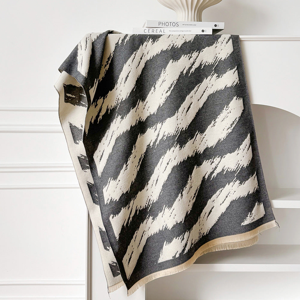 Brushstroke Stripe Fringed Blanket Scarf