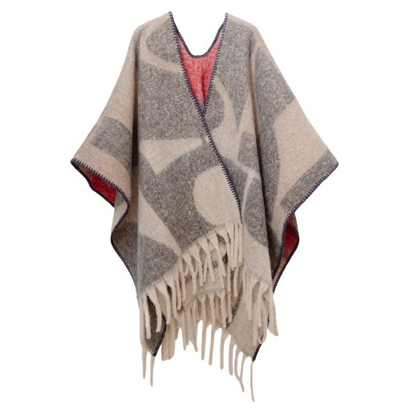 Fringed Jacquard Blanket Shawl Wrap Scarf
