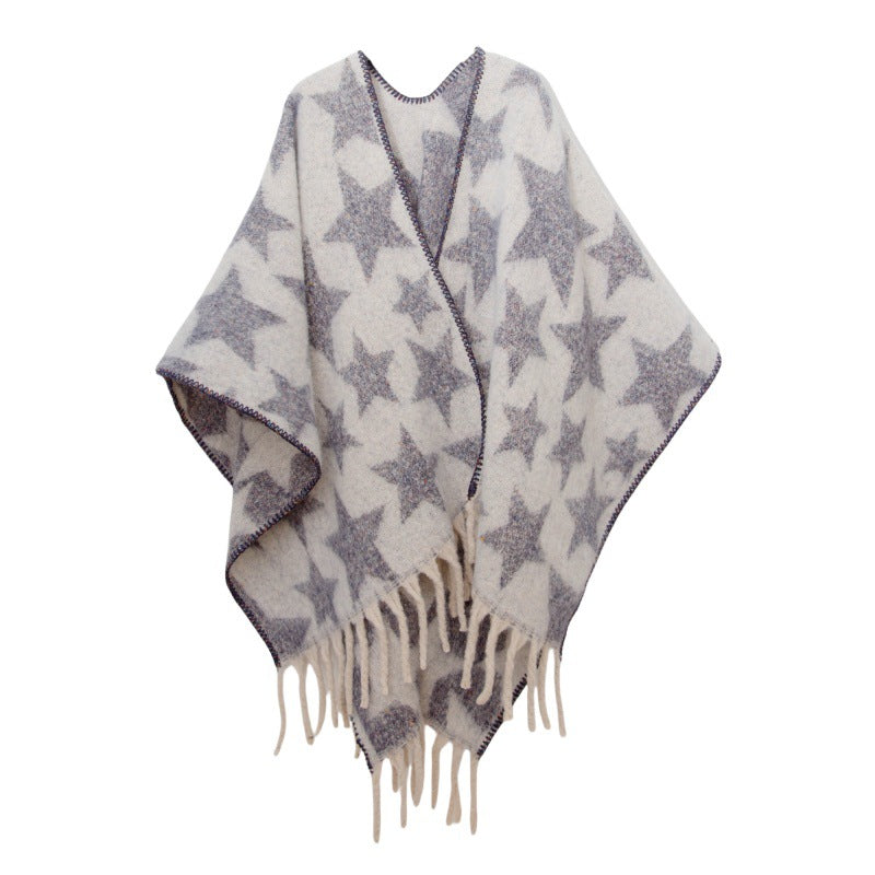 Fringed Jacquard Blanket Shawl Wrap Scarf