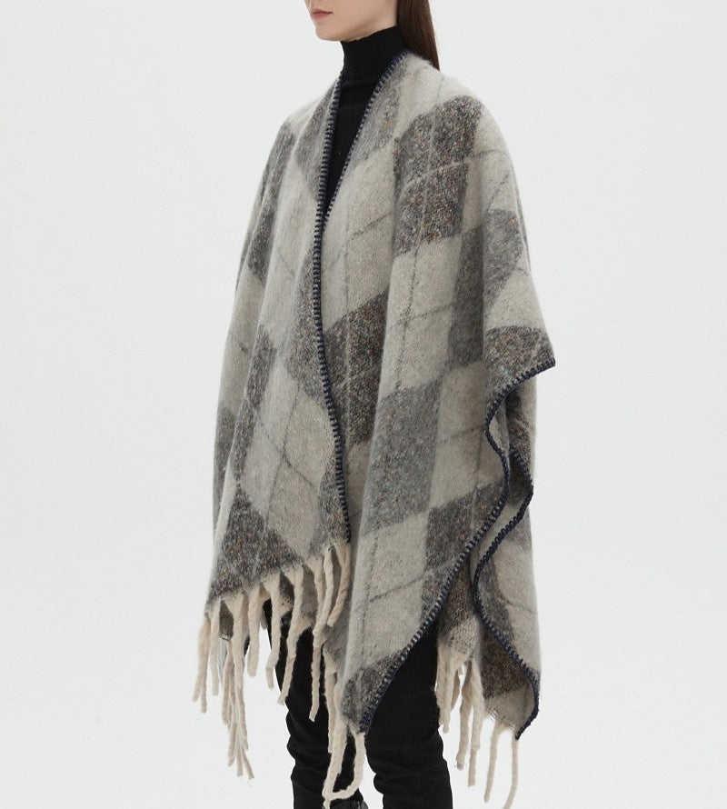 Fringed Jacquard Blanket Shawl Wrap Scarf
