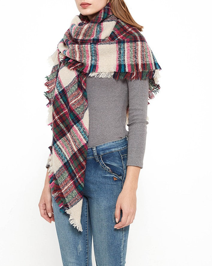 Tartan Plaid Fringe Blanket Scarf Wrap