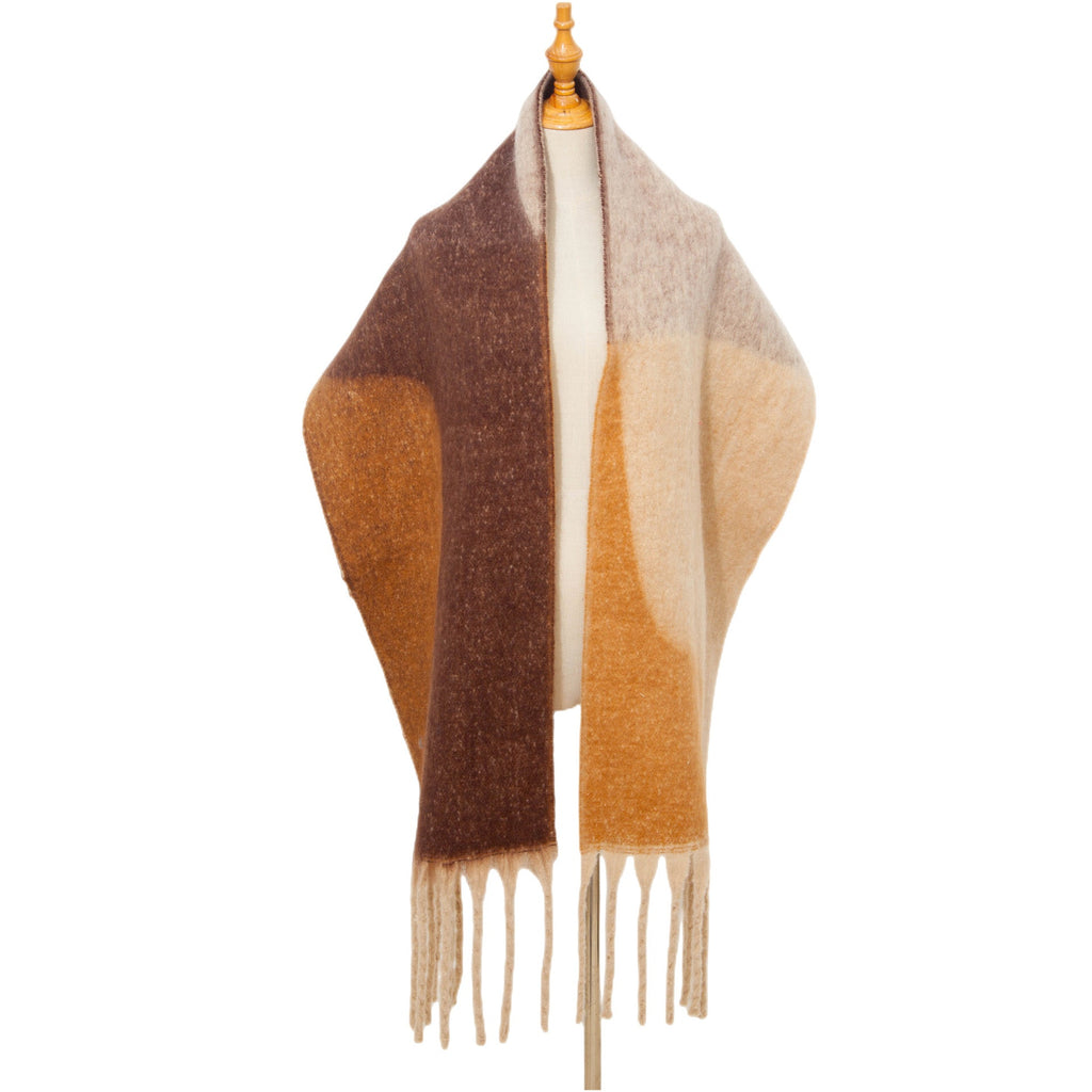 Abstract Colorblock Tassel Blanket Scarf
