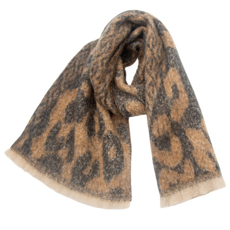 Brushed Leopard Print Winter Blanket Scarf