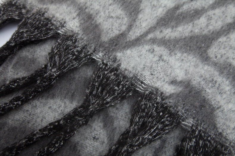 Zebra Stripe Fringed Blanket Scarf