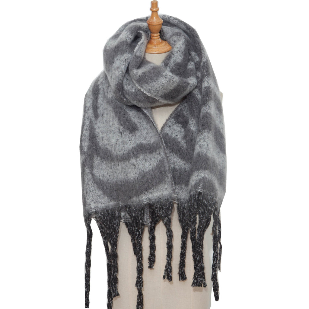 Zebra Stripe Fringed Blanket Scarf