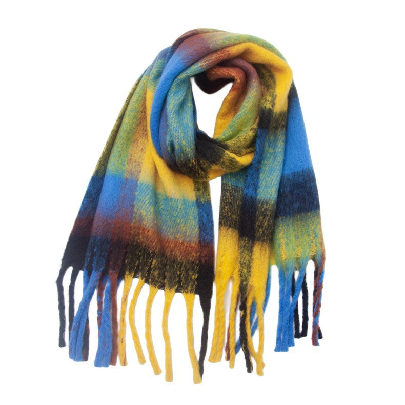 Bold Check Fringed Blanket Wrap Scarf