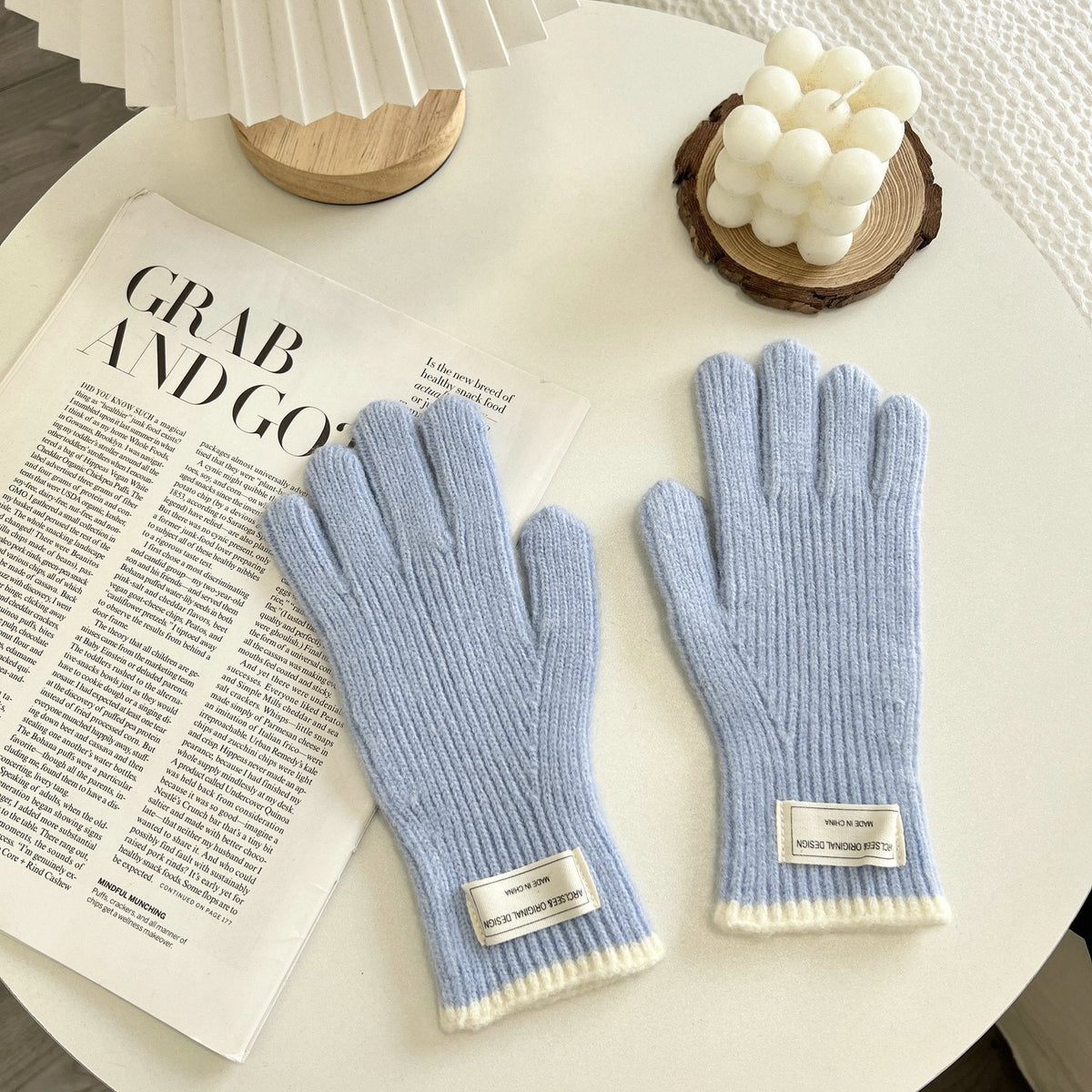 Simple Color Contrast Touch Screen Knit Gloves 6W6GLO51