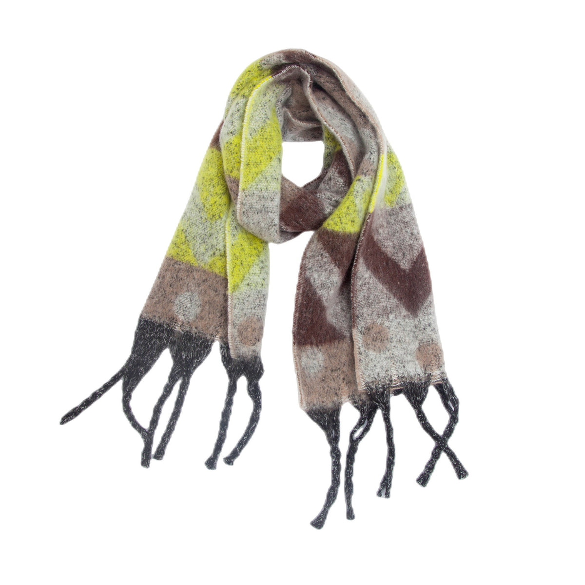 Geometric Colour Block Tassel Wrap Scarf