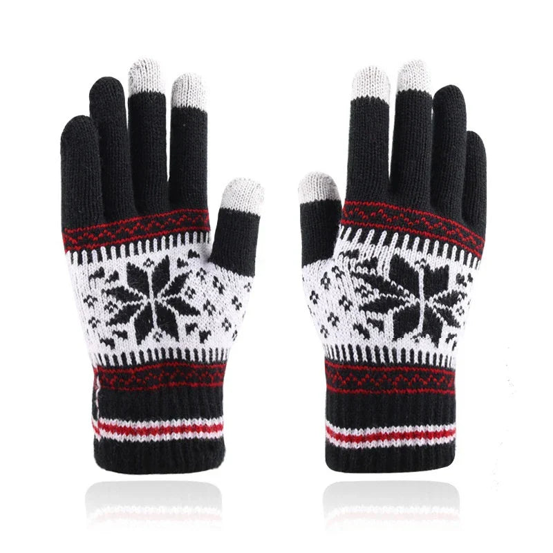Winter Knitted Touchscreen Gloves – Snowflake Embroidery