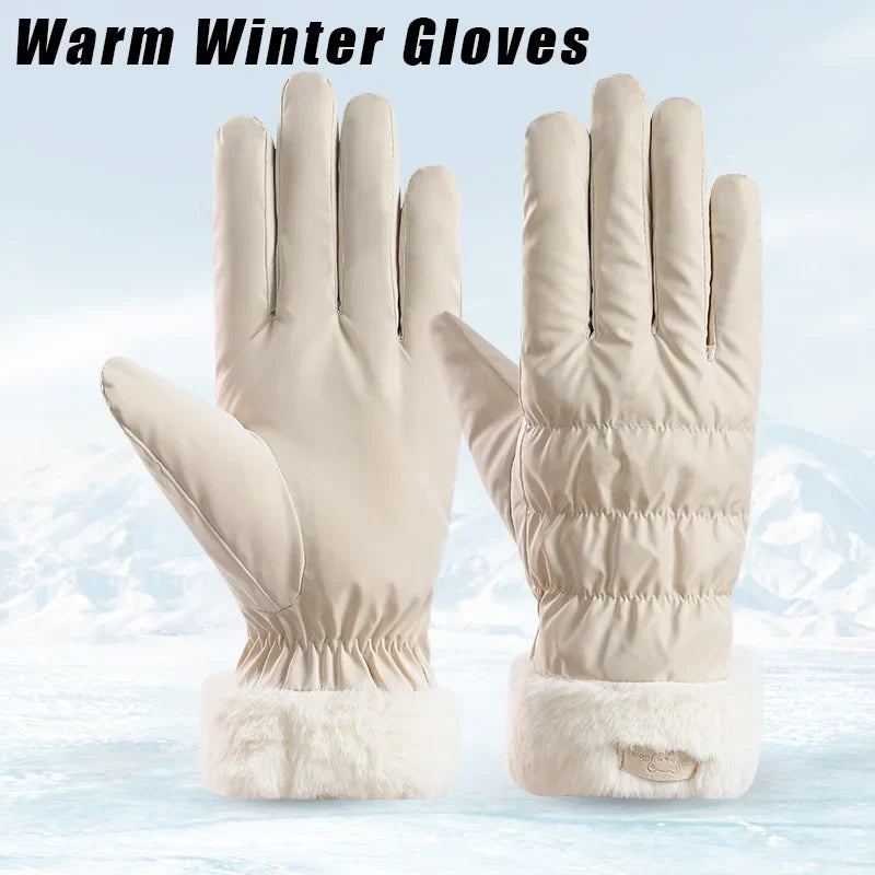 Women's Plush Full Finger Winter Skiing Gloves – Anti-Slip