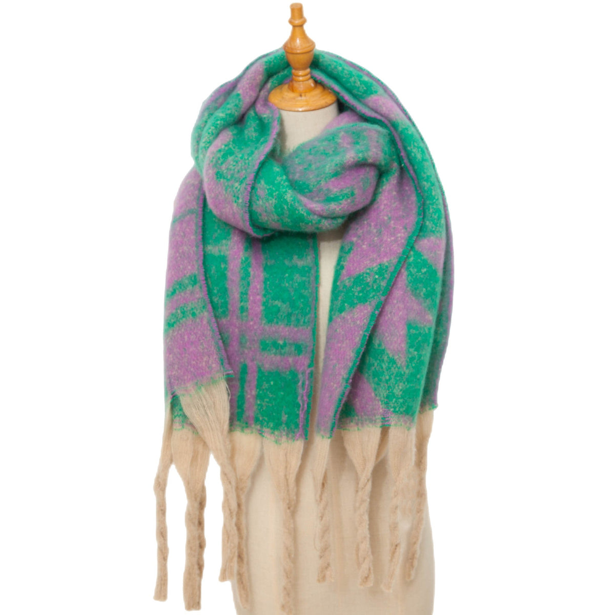 Chunky Fringe Plaid Blanket Scarf