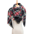 Checked Triangle Blanket Scarf With Frayed Trim